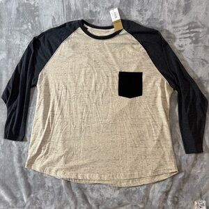 The Foundry Supply Cream Long Sleeve Raglan Shirt Grey Sleeves Big Size 4XL New!